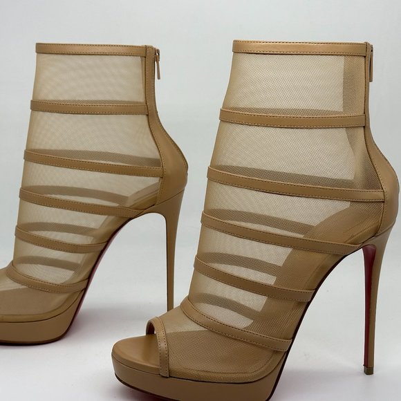 Christian Louboutin DOUX VOILE 120 Leather Mesh Platform Bootie Boot Heels - Picture 6 of 15